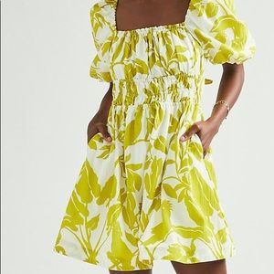 Maeve Puff-Sleeved Mini Dress in Chartreuse